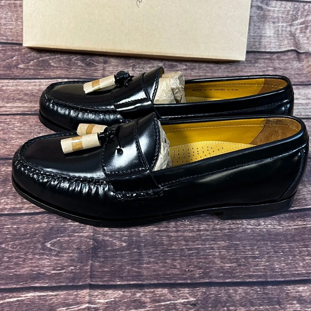 Cole Haan NikeAir Mens Black Leather Pinch Tassel Loafers C06587 Size 9 M NEW
